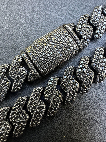 Black MOISSANITE #1 Bestseller Miami Cuban Link Prong Chain Necklace Iced Out - Black Rhodium Over 925 Silver - 8mm-16mm - 16-30"