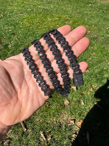 Black MOISSANITE #1 Bestseller Miami Cuban Link Prong Chain Necklace Iced Out - Black Rhodium Over 925 Silver - 8mm-16mm - 16-30"