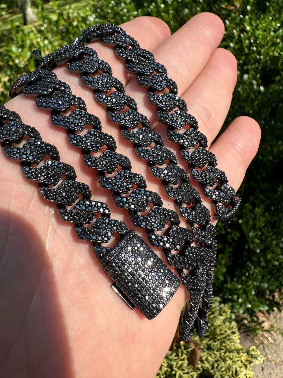 Black MOISSANITE #1 Bestseller Miami Cuban Link Prong Chain Necklace Iced Out - Black Rhodium Over 925 Silver - 8mm-16mm - 16-30"