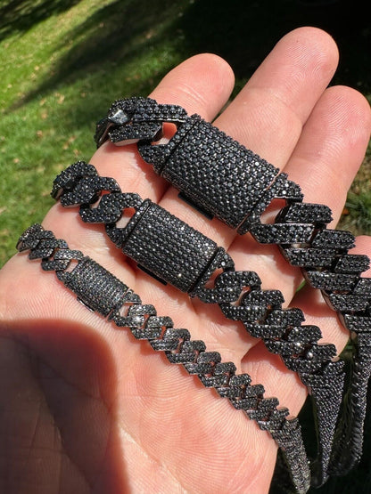 Black MOISSANITE #1 Bestseller Miami Cuban Link Prong Chain Necklace Iced Out - Black Rhodium Over 925 Silver - 8mm-16mm - 16-30"