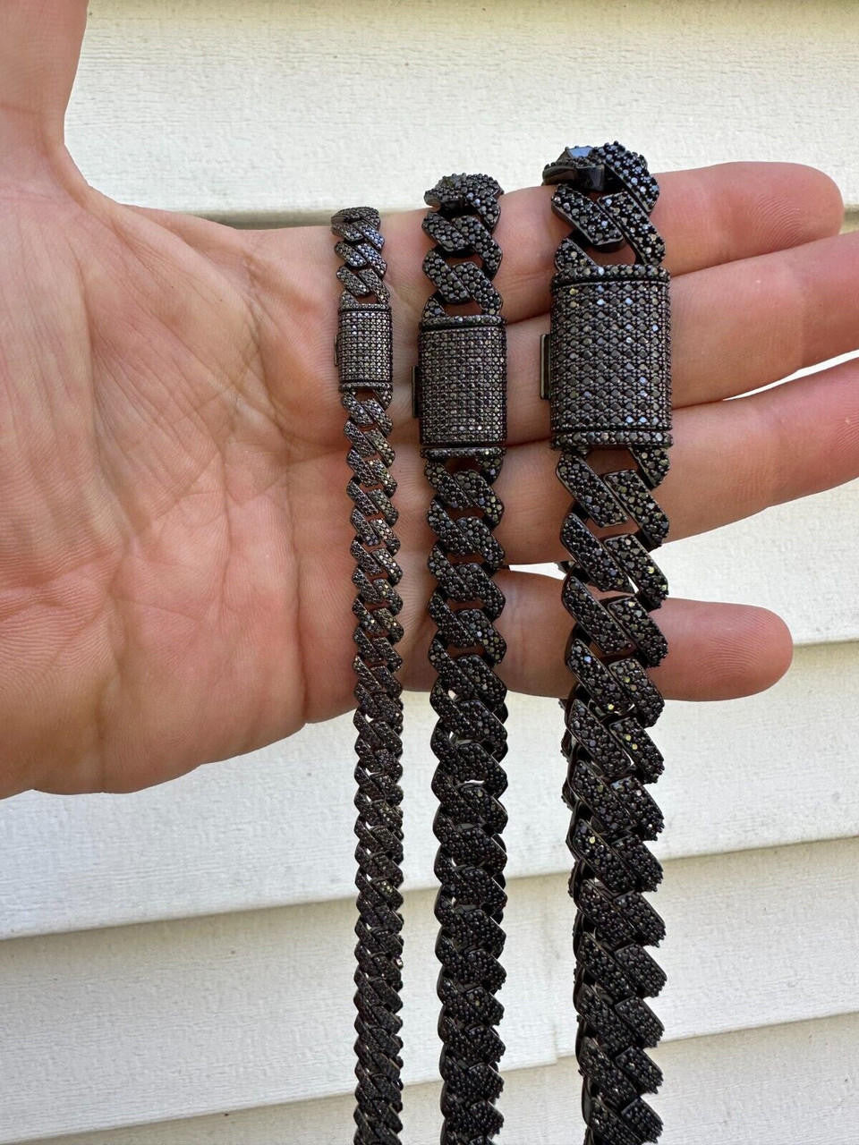 Black MOISSANITE #1 Bestseller Miami Cuban Link Prong Chain Necklace Iced Out - Black Rhodium Over 925 Silver - 8mm-16mm - 16-30"