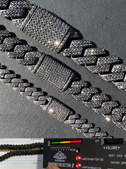 Black MOISSANITE #1 Bestseller Miami Cuban Link Prong Chain Necklace Iced Out - Black Rhodium Over 925 Silver - 8mm-16mm - 16-30"