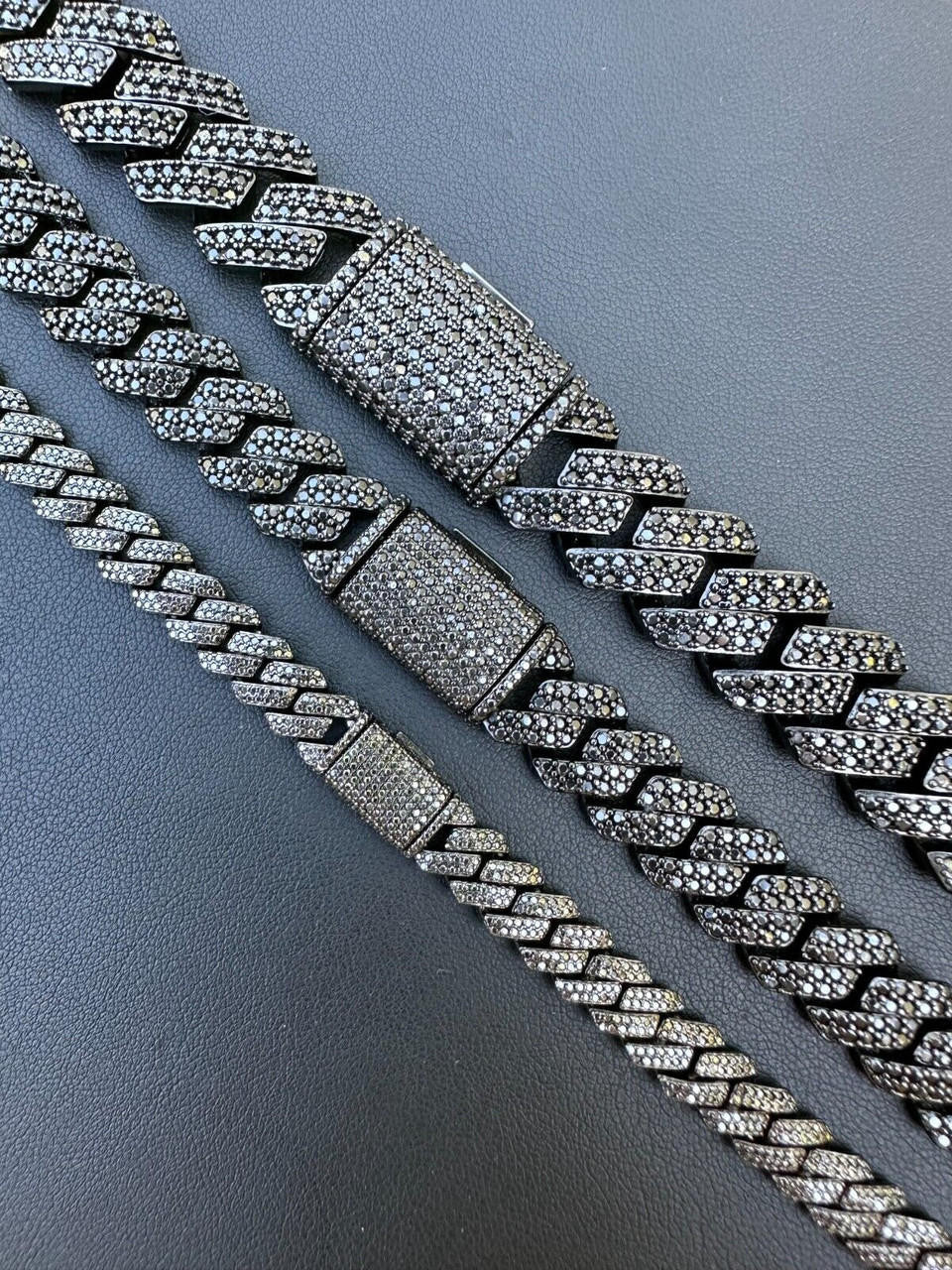 Black MOISSANITE #1 Bestseller Miami Cuban Link Prong Chain Necklace Iced Out - Black Rhodium Over 925 Silver - 8mm-16mm - 16-30"