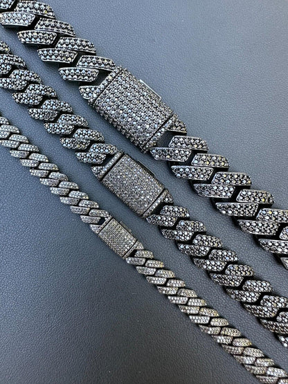 Black MOISSANITE #1 Bestseller Miami Cuban Link Prong Chain Necklace Iced Out - Black Rhodium Over 925 Silver - 8mm-16mm - 16-30"