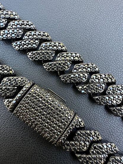 Black MOISSANITE #1 Bestseller Miami Cuban Link Prong Chain Necklace Iced Out - Black Rhodium Over 925 Silver - 8mm-16mm - 16-30"