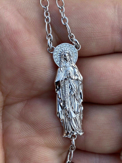 MOISSANITE Our Divine Mother Of Jesus Rosary Beads Necklace Iced Out - 925 Silver - 6mm - 30"