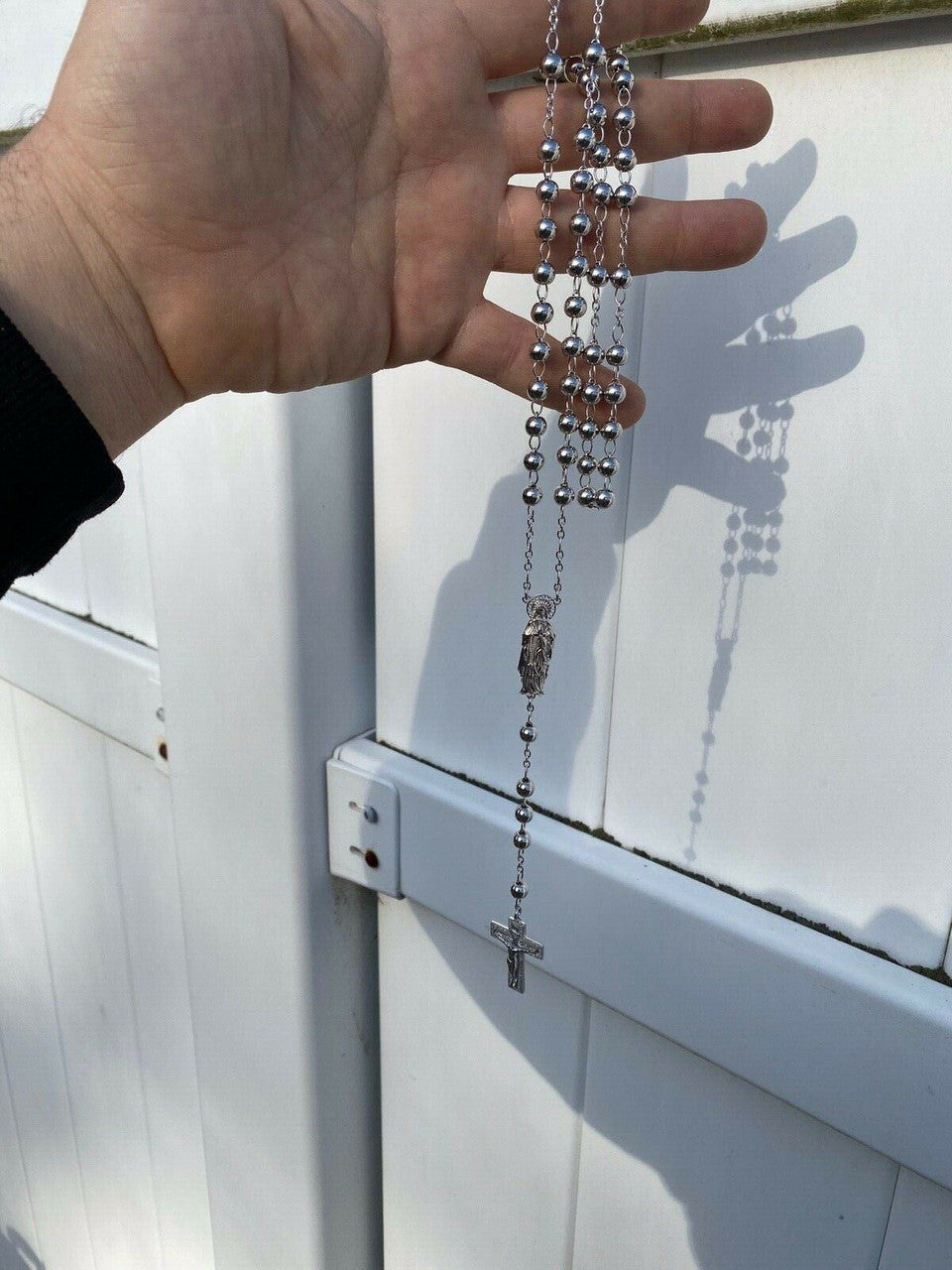 MOISSANITE Our Divine Mother Of Jesus Rosary Beads Necklace Iced Out - 925 Silver - 6mm - 30"