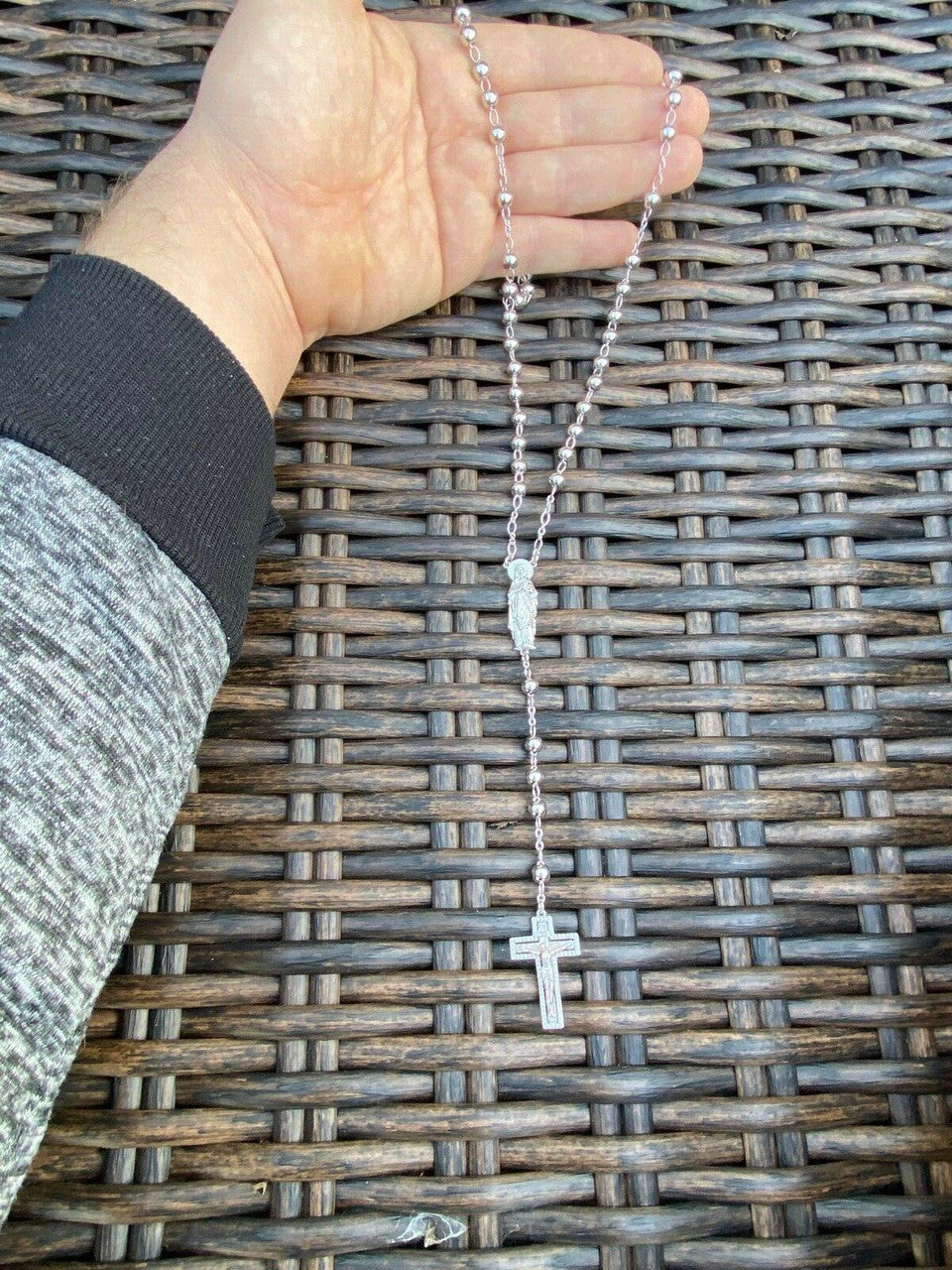 MOISSANITE Our Divine Mother Of Jesus Rosary Beads Necklace Iced Out - 925 Silver - 6mm - 30"