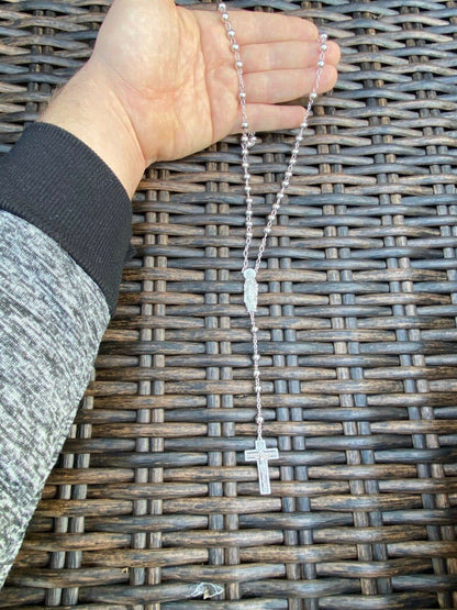 MOISSANITE Our Divine Mother Of Jesus Rosary Beads Necklace Iced Out - 925 Silver - 6mm - 30"