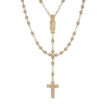 MOISSANITE Sinaloa Cartel Fully Iced Out Rosary Beads Necklace - 14k Gold Vermeil 925 Silver - 6mm - 30"