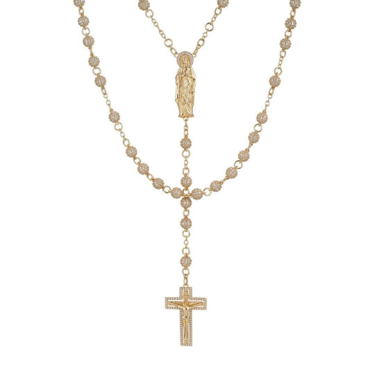 MOISSANITE Sinaloa Cartel Fully Iced Out Rosary Beads Necklace - 14k Gold Vermeil 925 Silver - 6mm - 30"
