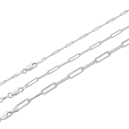 Paperclip Chain Necklace - 925 Sterling Silver - 14"-24" - 2.5mm-4mm