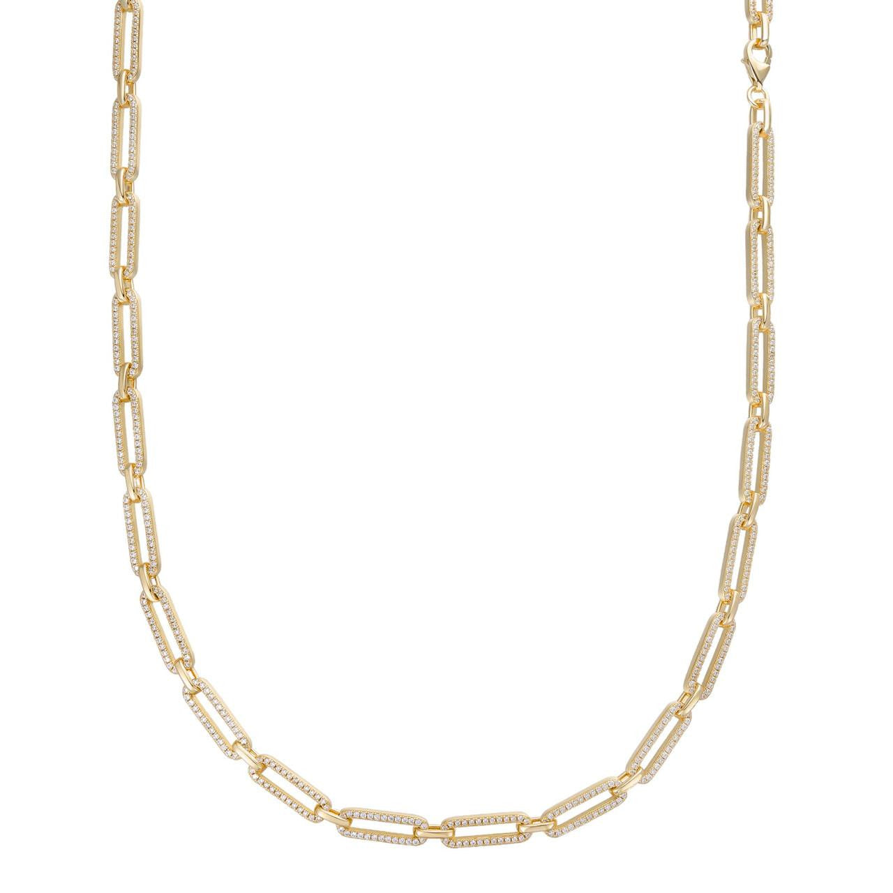 Paperclip Chain Necklace Iced Out CZ Stones - 14k Gold Vermeil 925 Silver - 5mm - 14-24"