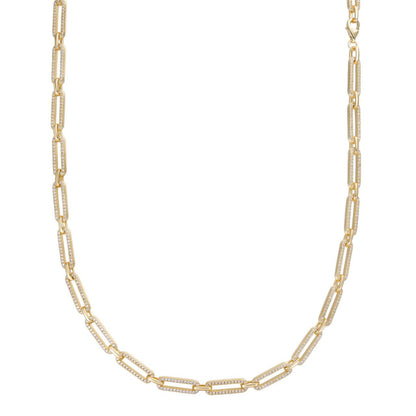 Paperclip Chain Necklace Iced Out CZ Stones - 14k Gold Vermeil 925 Silver - 5mm - 14-24"