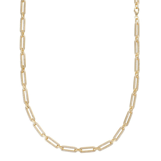 Paperclip Chain Necklace Iced Out CZ Stones - 14k Gold Vermeil 925 Silver - 5mm - 14-24"