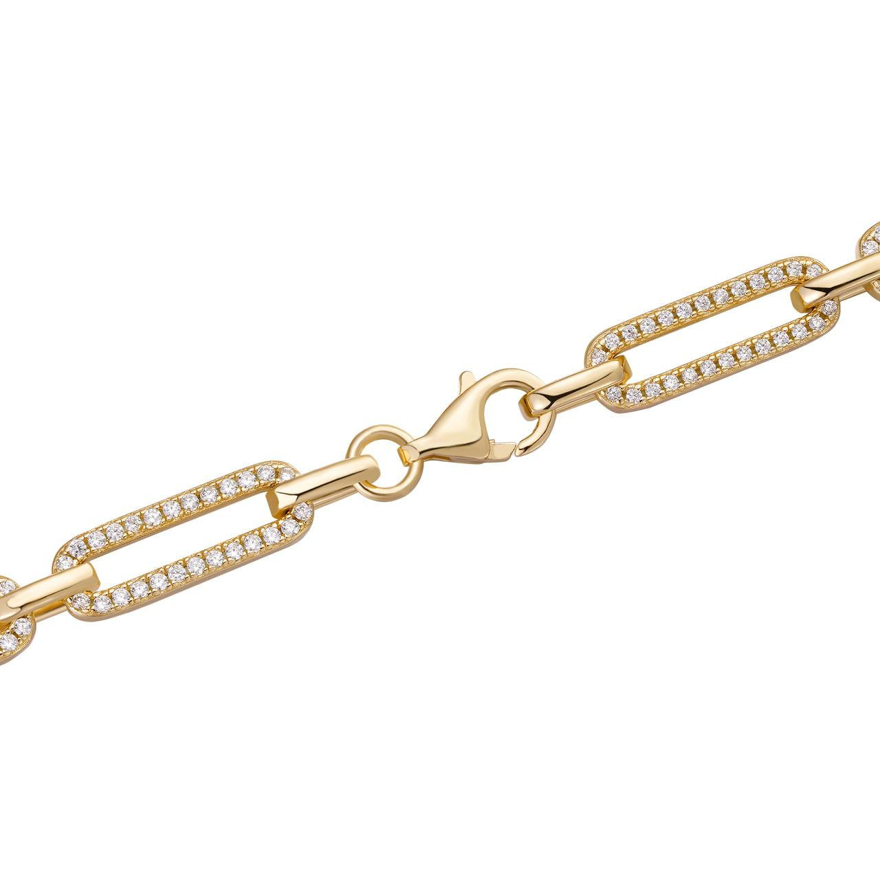 Paperclip Chain Necklace Iced Out CZ Stones - 14k Gold Vermeil 925 Silver - 5mm - 14-24"