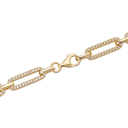 Paperclip Chain Necklace Iced Out CZ Stones - 14k Gold Vermeil 925 Silver - 5mm - 14-24"