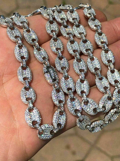 MOISSANITE Classic Gucci Link Chain Necklace Iced Out - 925 Silver - 8mm - 16"-30"
