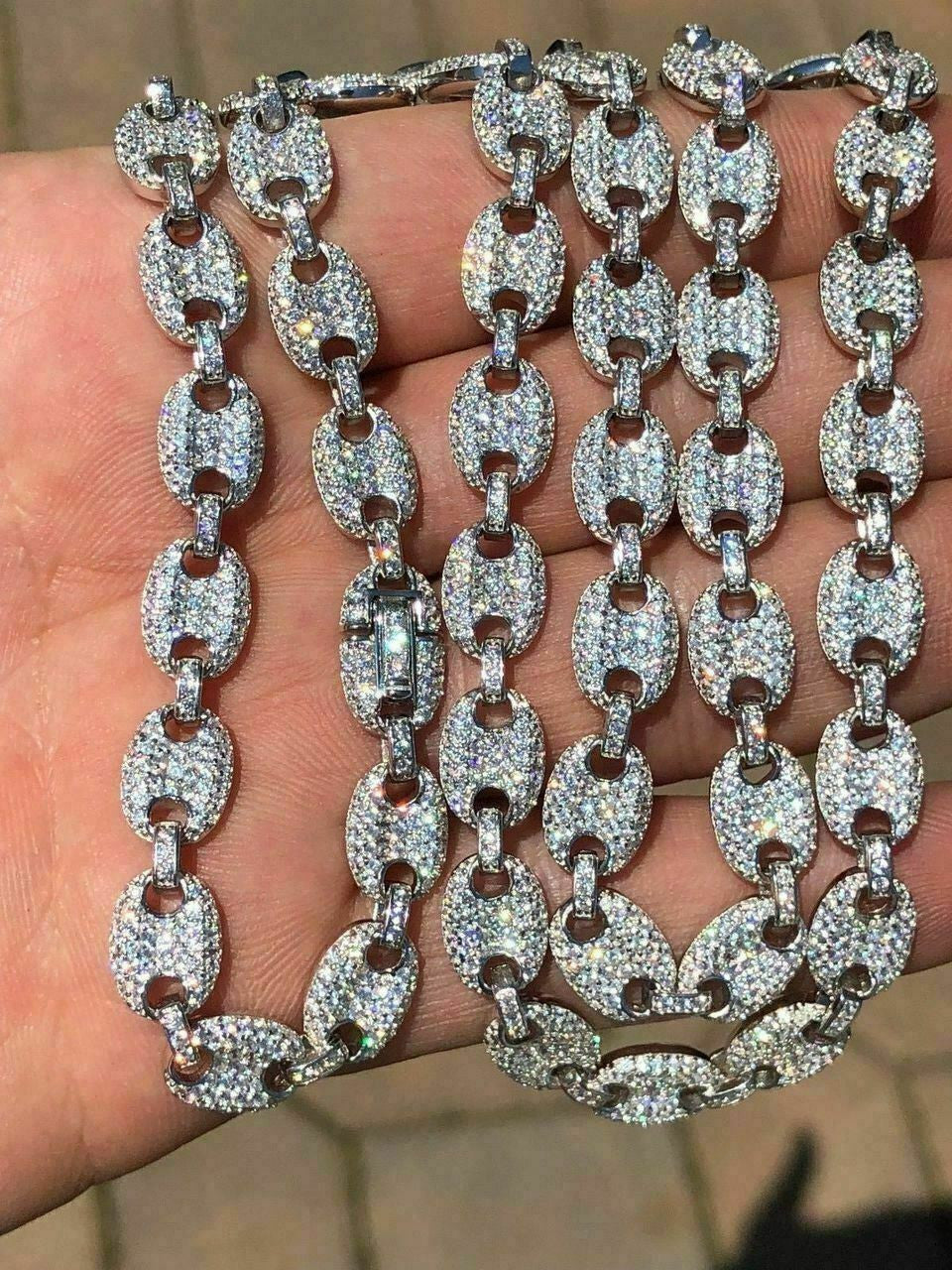 MOISSANITE Classic Gucci Link Chain Necklace Iced Out - 925 Silver - 8mm - 16"-30"