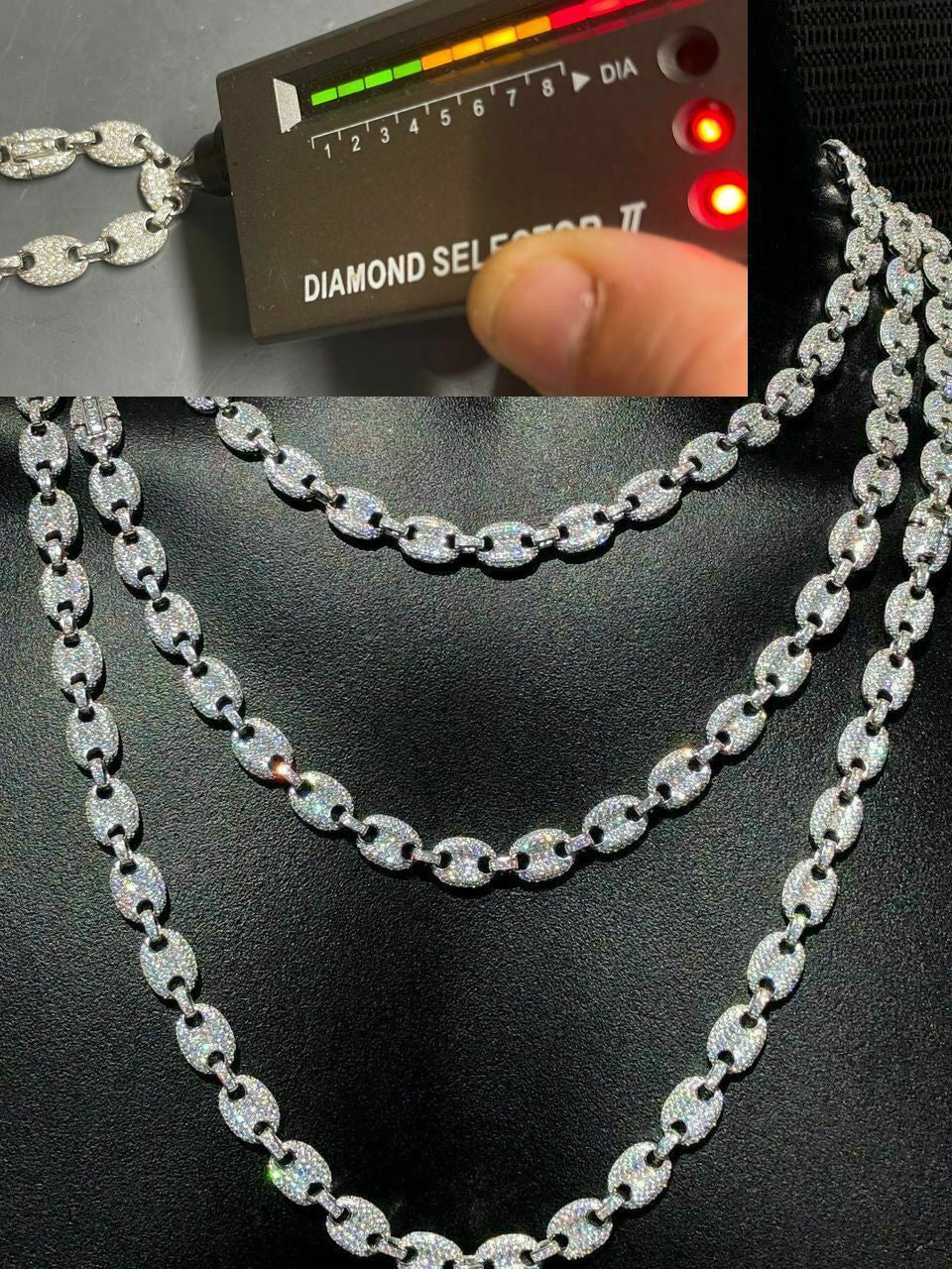 MOISSANITE Classic Gucci Link Chain Necklace Iced Out - 925 Silver - 8mm - 16"-30"
