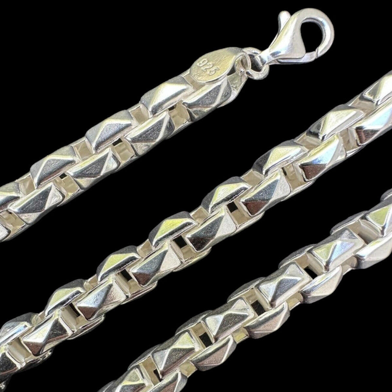 Puffed Triangle Rolo Chain Necklace Or Bracelet - Hollow 925 Sterling Silver - 7"-28" - 6mm