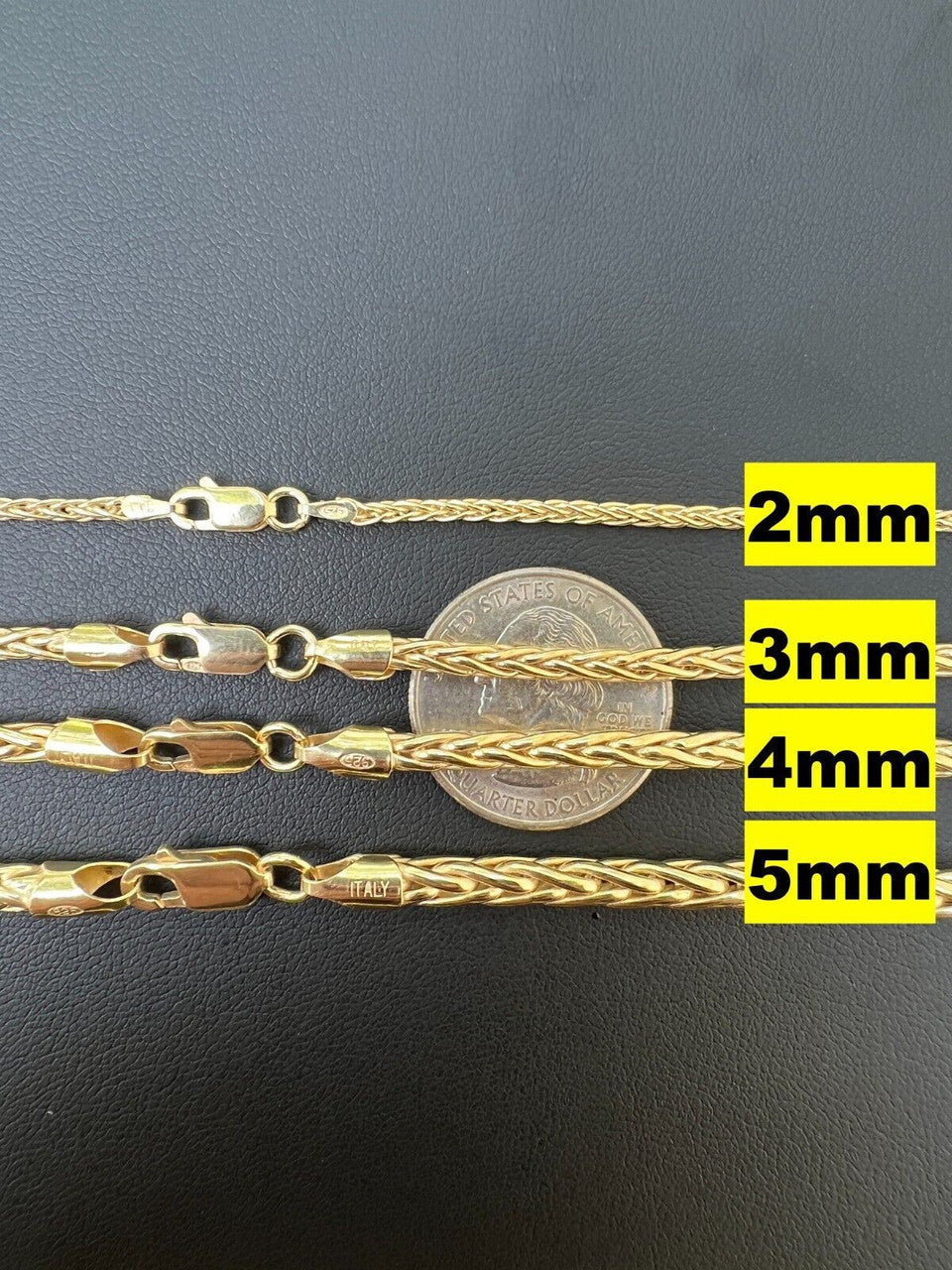 Spiga Wheat Rope Chain Necklace - 14k Gold Vermeil 925 Sterling Silver - 16"-30" - 2mm-5mm