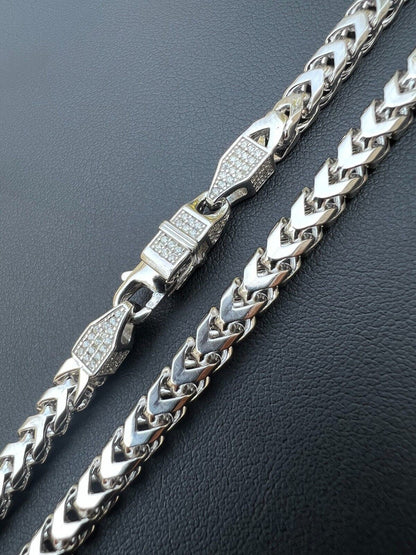 MOISSANITE Franco Chain Necklace Or Bracelet Iced Out Clasp - 925 Silver - 5mm - 7-30"