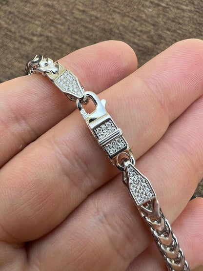MOISSANITE Franco Chain Necklace Or Bracelet Iced Out Clasp - 925 Silver - 5mm - 7-30"
