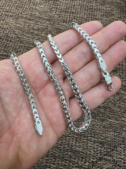 MOISSANITE Franco Chain Necklace Or Bracelet Iced Out Clasp - 925 Silver - 5mm - 7-30"