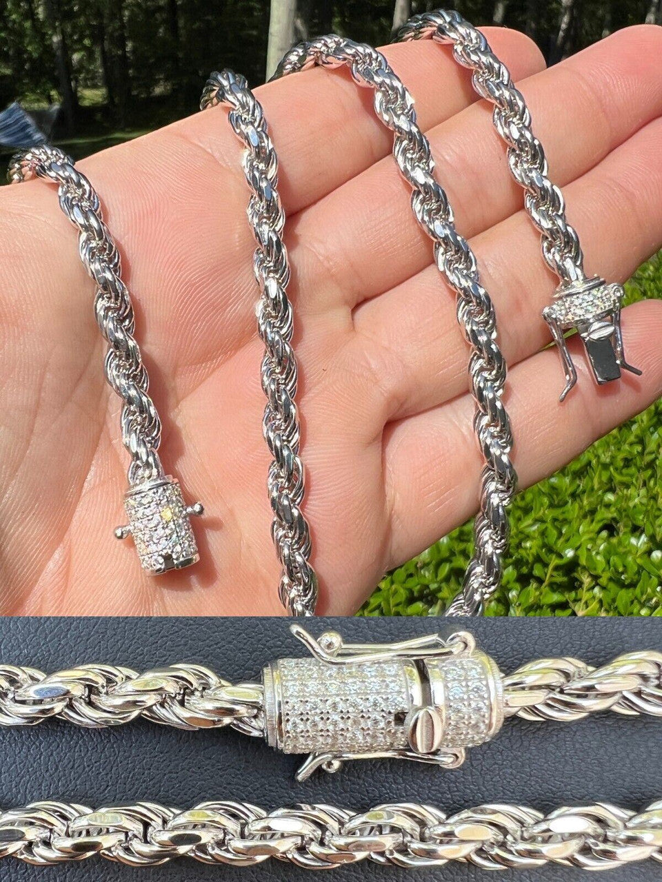 MOISSANITE Rope Chain Necklace Or Bracelet Iced Out Clasp - 925 Silver - 6mm - 7-30"