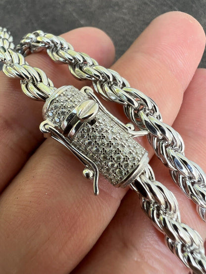 MOISSANITE Rope Chain Necklace Or Bracelet Iced Out Clasp - 925 Silver - 6mm - 7-30"