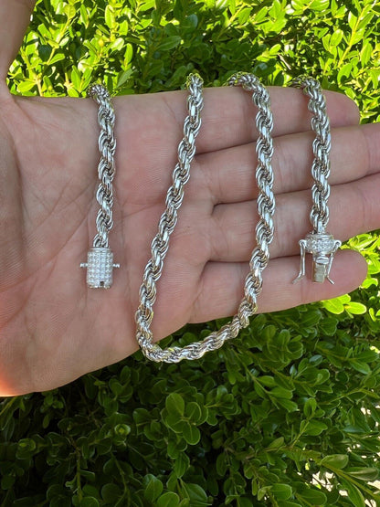 MOISSANITE Rope Chain Necklace Or Bracelet Iced Out Clasp - 925 Silver - 6mm - 7-30"