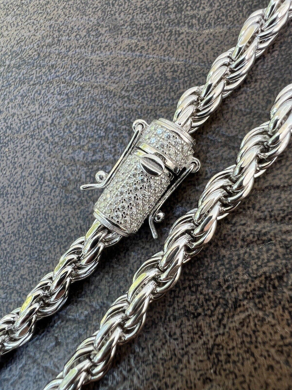 MOISSANITE Rope Chain Necklace Or Bracelet Iced Out Clasp - 925 Silver - 6mm - 7-30"