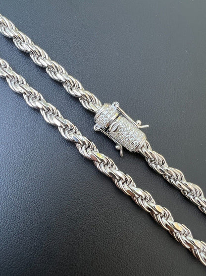 MOISSANITE Rope Chain Necklace Or Bracelet Iced Out Clasp - 925 Silver - 6mm - 7-30"