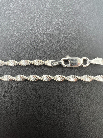 Singapore Rope Chain Necklace - 925 Sterling Silver - 14"-30" - 2.5mm