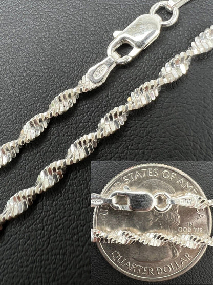Singapore Rope Chain Necklace - 925 Sterling Silver - 14"-30" - 2.5mm