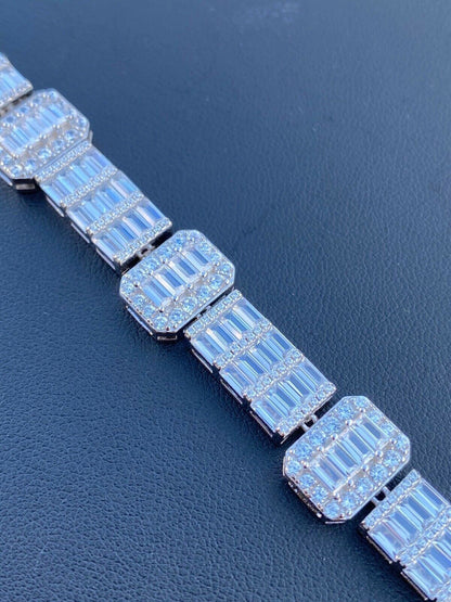 Custom Baguette Tennis Chain Necklace Iced Out CZ Stones - 925 Silver - 12mm - 18"-28"