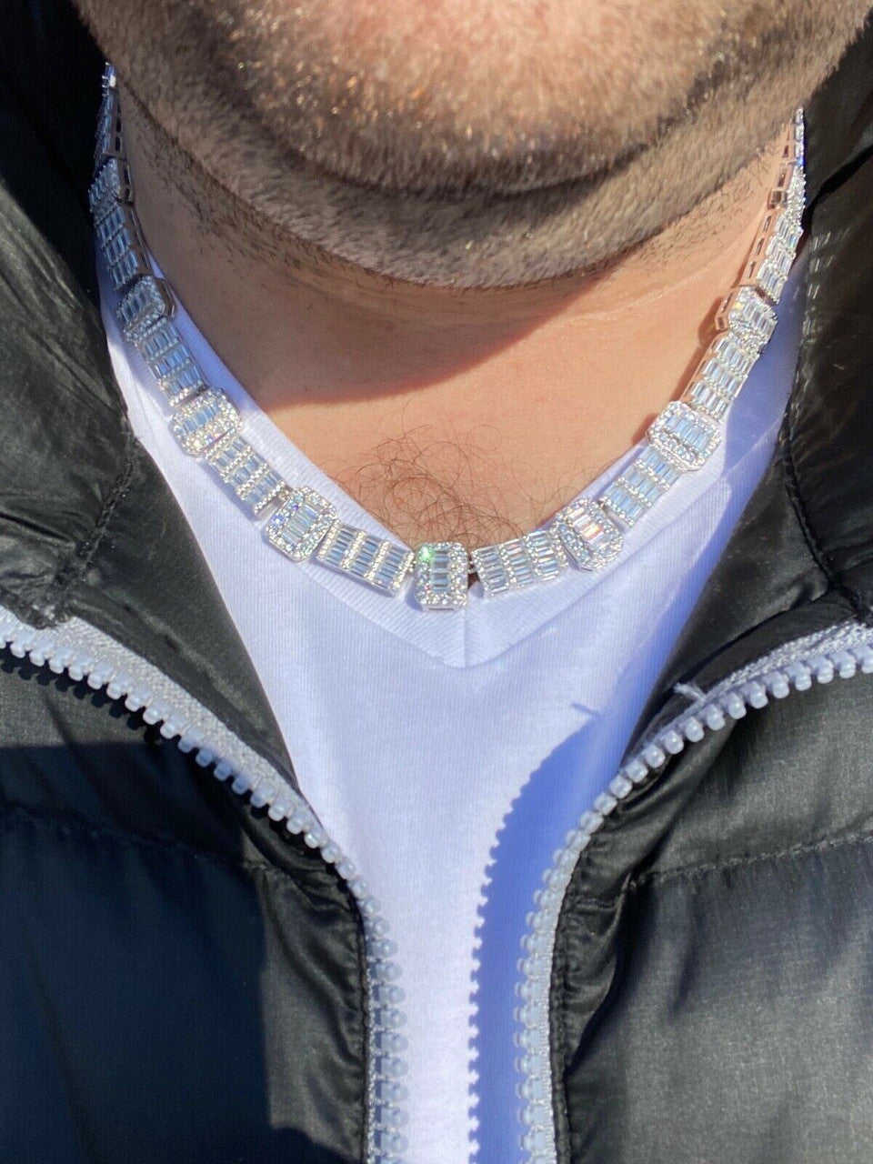 Custom Baguette Tennis Chain Necklace Iced Out CZ Stones - 925 Silver - 12mm - 18"-28"