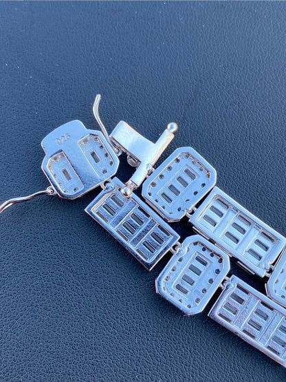 Custom Baguette Tennis Chain Necklace Iced Out CZ Stones - 925 Silver - 12mm - 18"-28"