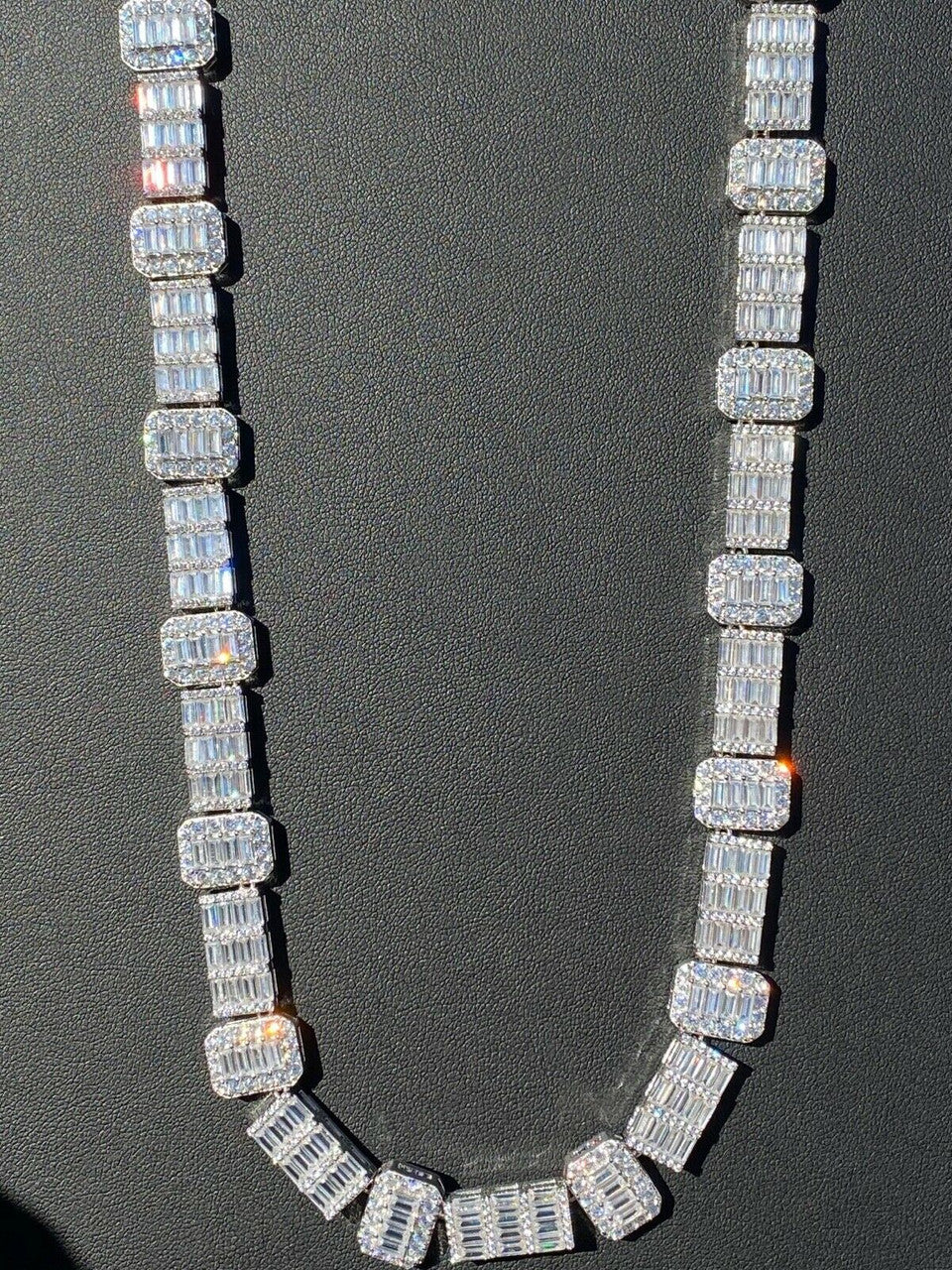 Custom Baguette Tennis Chain Necklace Iced Out CZ Stones - 925 Silver - 12mm - 18"-28"