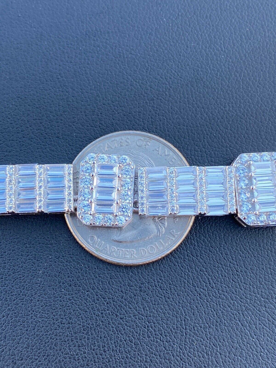 Custom Baguette Tennis Chain Necklace Iced Out CZ Stones - 925 Silver - 12mm - 18"-28"