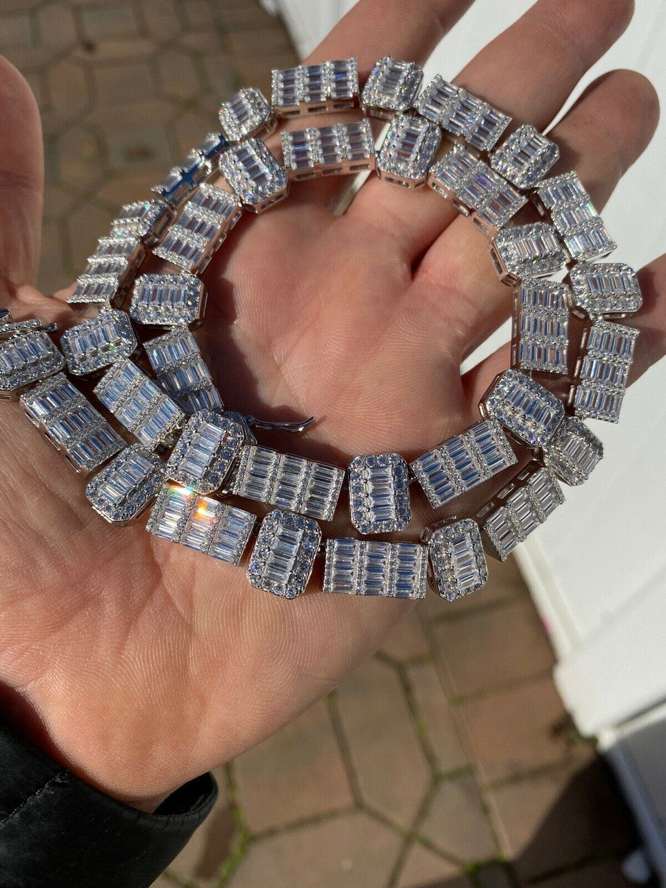 Custom Baguette Tennis Chain Necklace Iced Out CZ Stones - 925 Silver - 12mm - 18"-28"