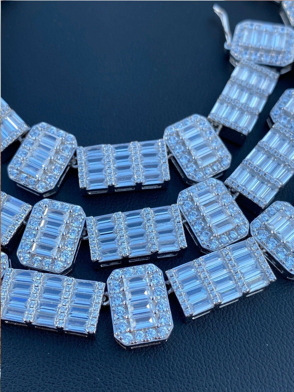 Custom Baguette Tennis Chain Necklace Iced Out CZ Stones - 925 Silver - 12mm - 18"-28"