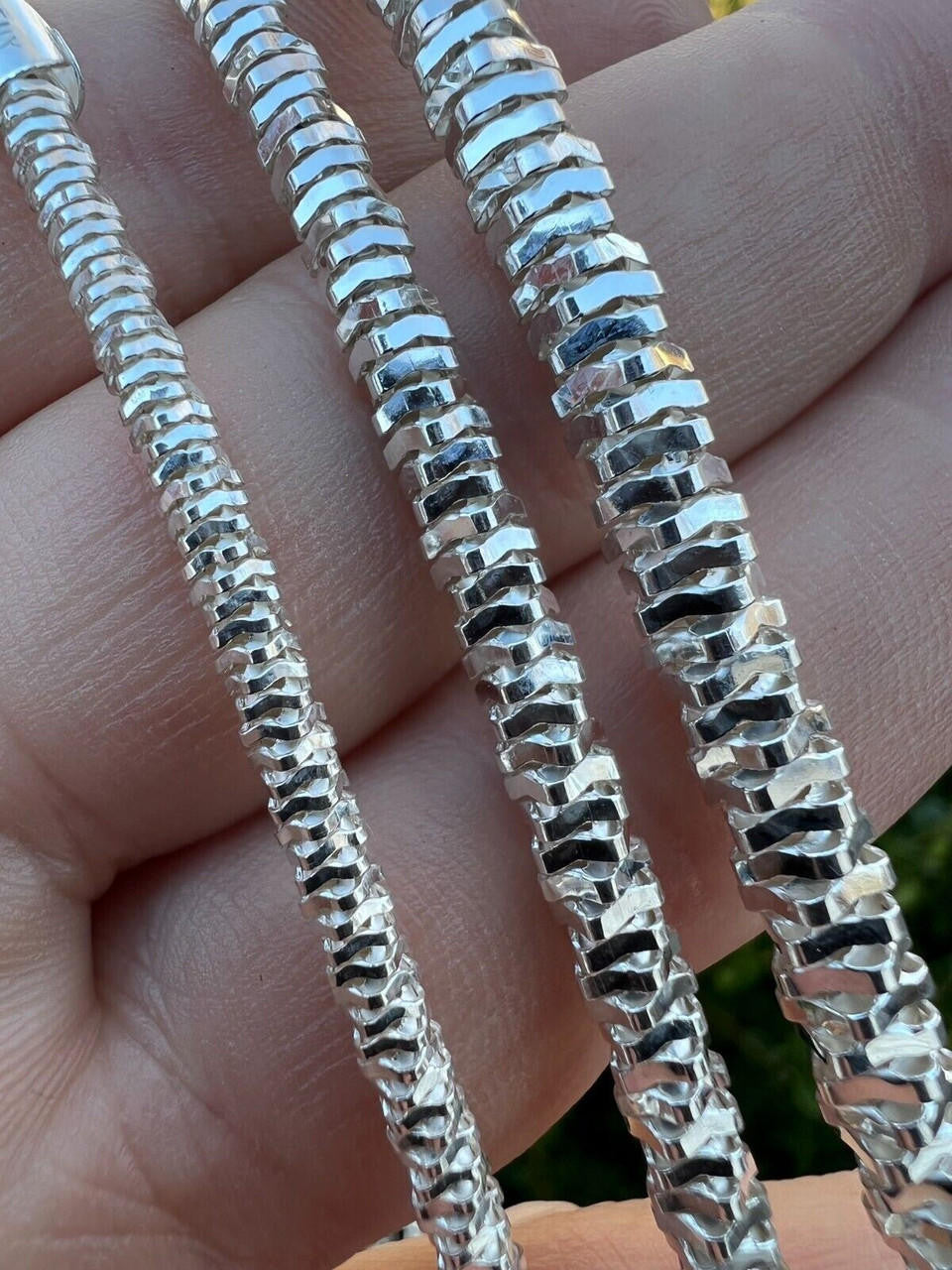 Round Sparkle Rock Chain Necklace - 925 Sterling Silver - 16"-30" - 3mm-5mm