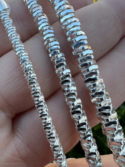 Round Sparkle Rock Chain Necklace - 925 Sterling Silver - 16"-30" - 3mm-5mm