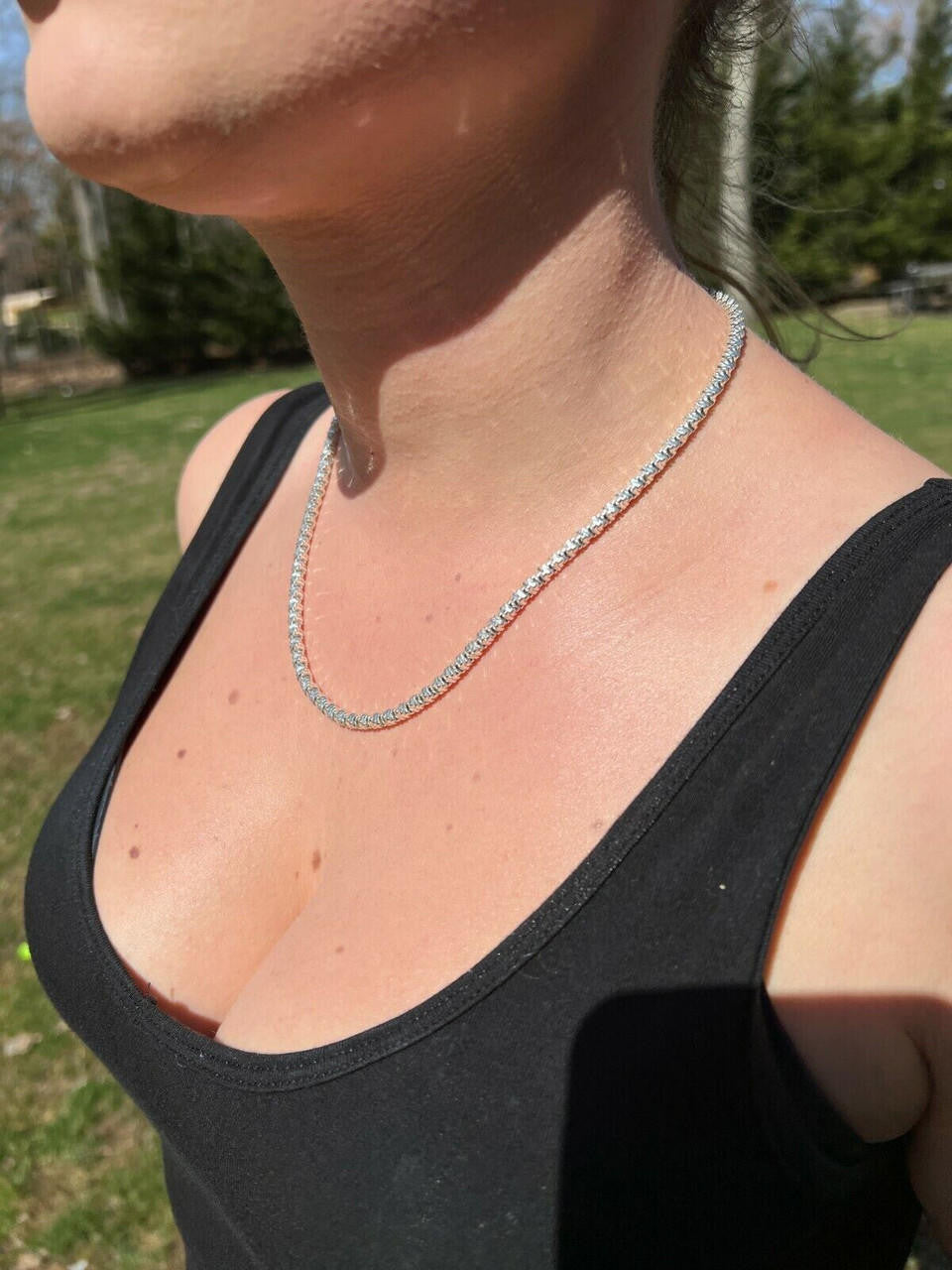 Round Sparkle Rock Chain Necklace - 925 Sterling Silver - 16"-30" - 3mm-5mm