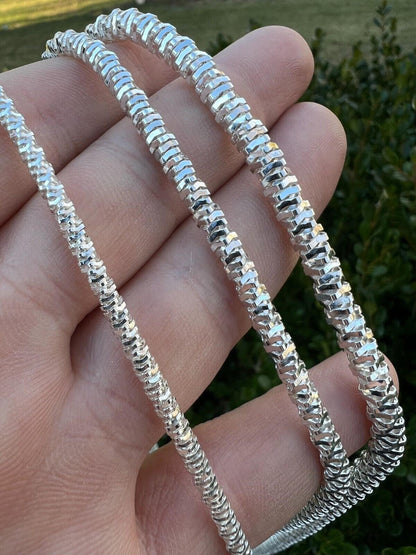 Round Sparkle Rock Chain Necklace - 925 Sterling Silver - 16"-30" - 3mm-5mm