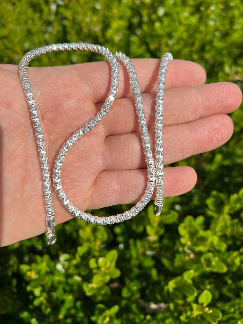Round Sparkle Rock Chain Necklace - 925 Sterling Silver - 16"-30" - 3mm-5mm