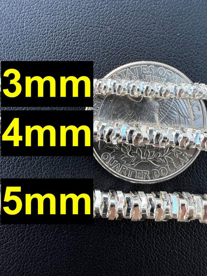 Round Sparkle Rock Chain Necklace - 925 Sterling Silver - 16"-30" - 3mm-5mm