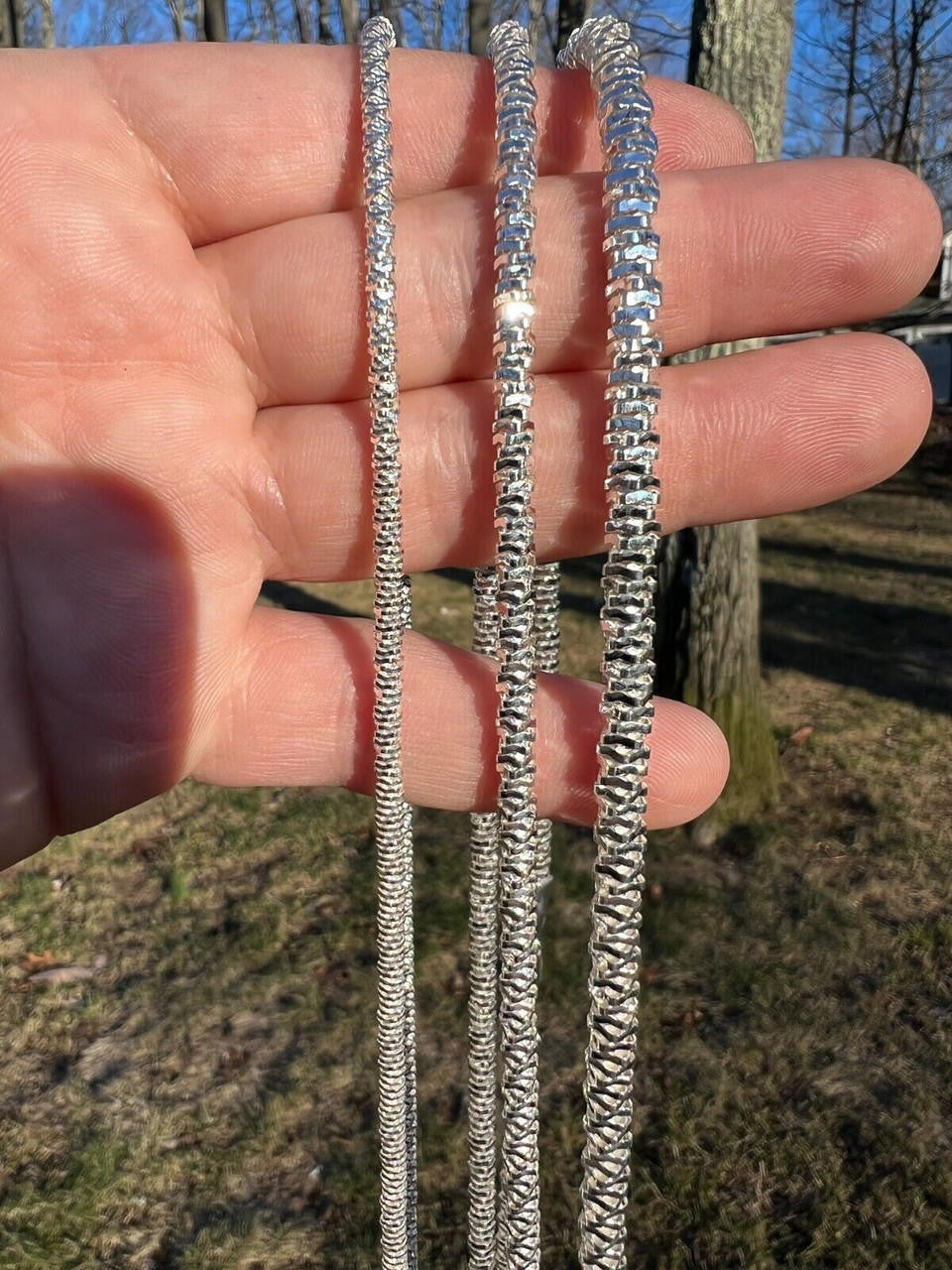 Round Sparkle Rock Chain Necklace - 925 Sterling Silver - 16"-30" - 3mm-5mm